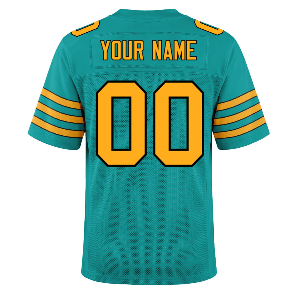 Custom Aqua Gold-Black Mesh Football Jersey