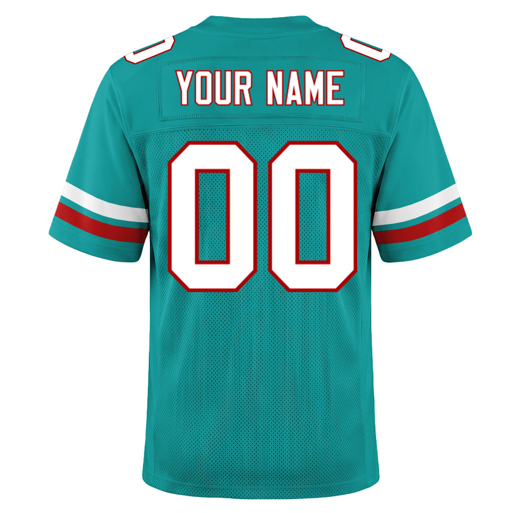 Custom Aqua White-Red Mesh Football Jersey