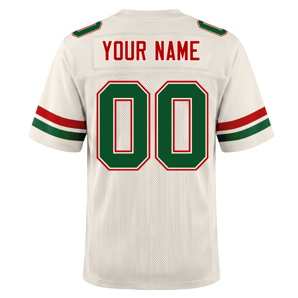 Custom Cream Kelly Green-Red Mesh Football Jersey