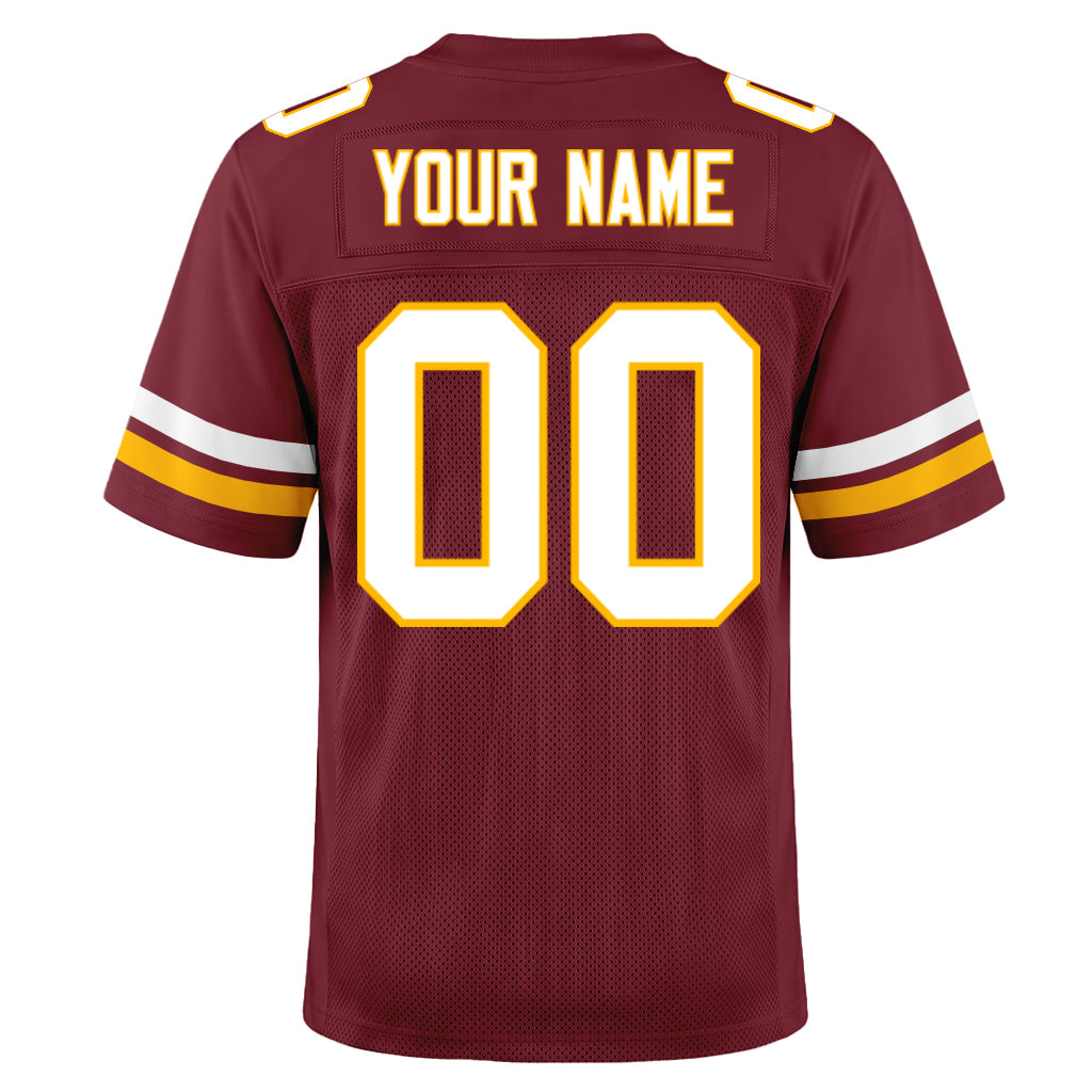 Custom Burgundy White-Gold Mesh Football Jersey