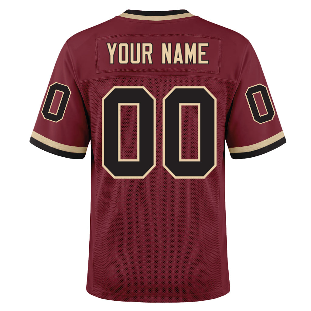 Custom Burgundy Black-Cream Mesh Football Jersey