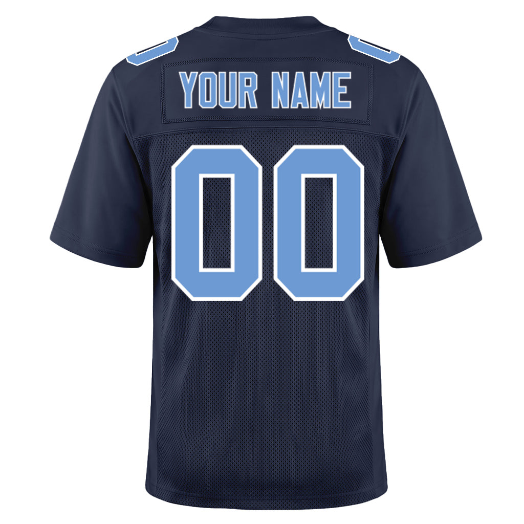 Custom Navy Light Blue-White Mesh Football Jersey