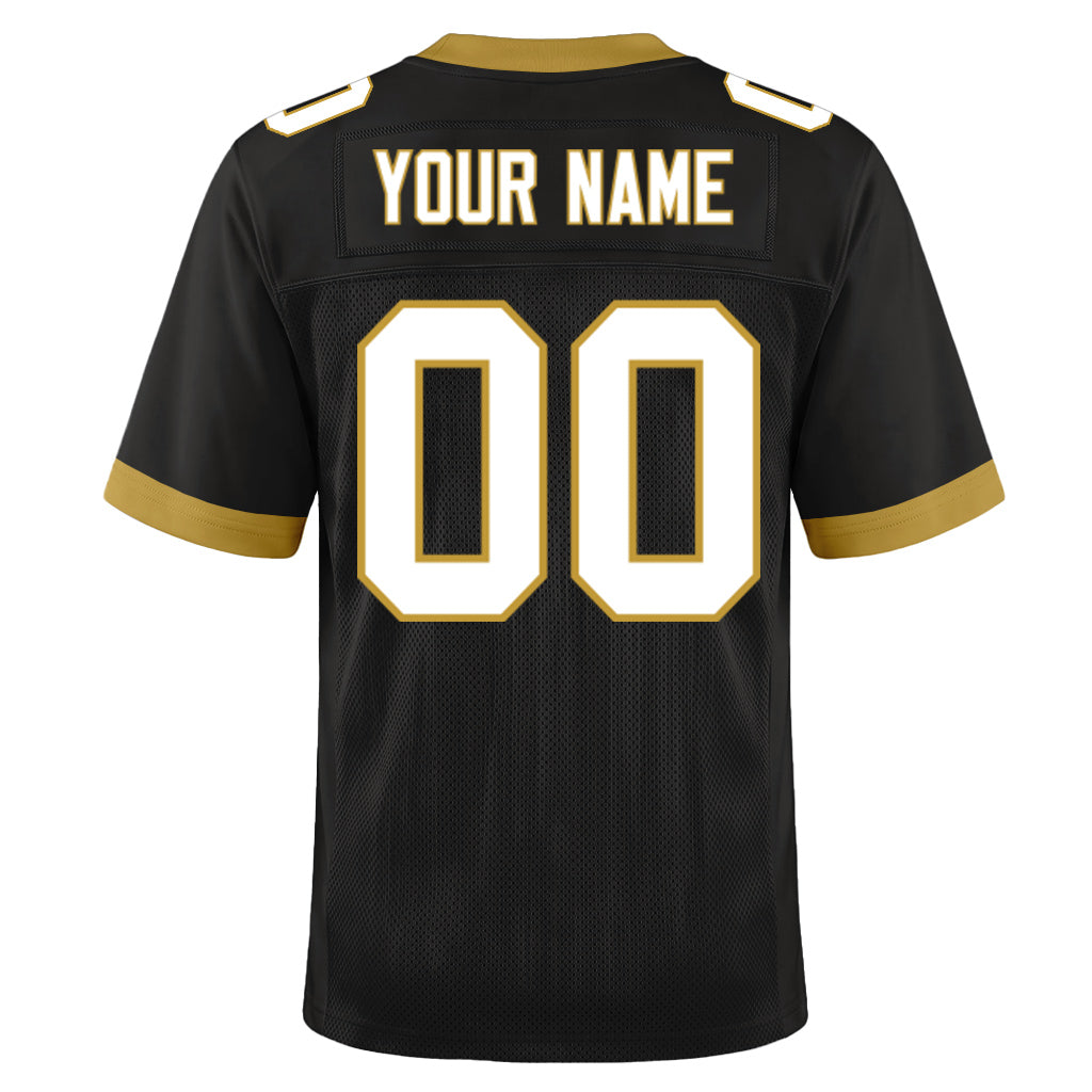 Custom Black White-Old Gold Mesh Football Jersey