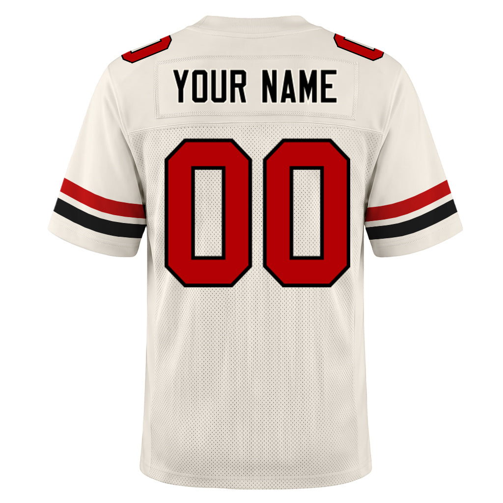 Custom Cream Red-Black Mesh Football Jersey