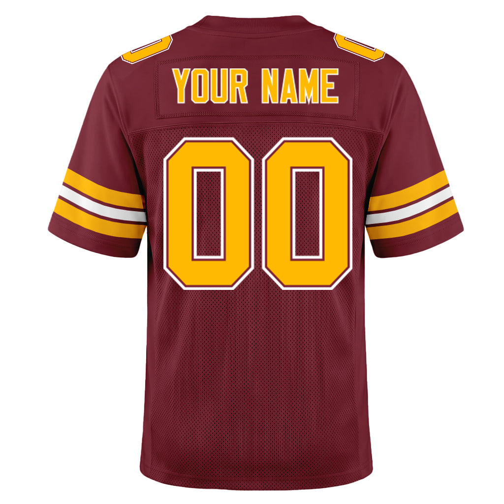 Custom Burgundy Gold-White Mesh Football Jersey
