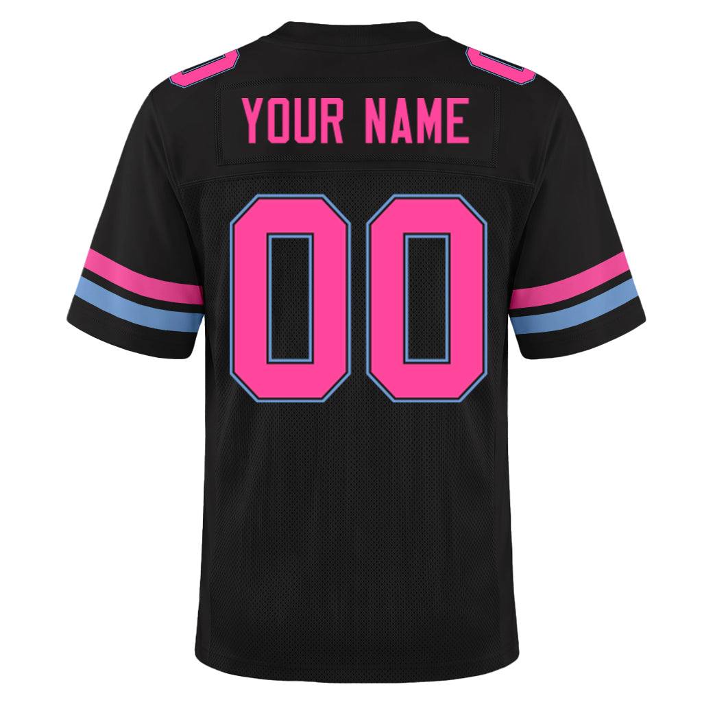 Custom Black Pink-Light Blue Mesh Football Jersey