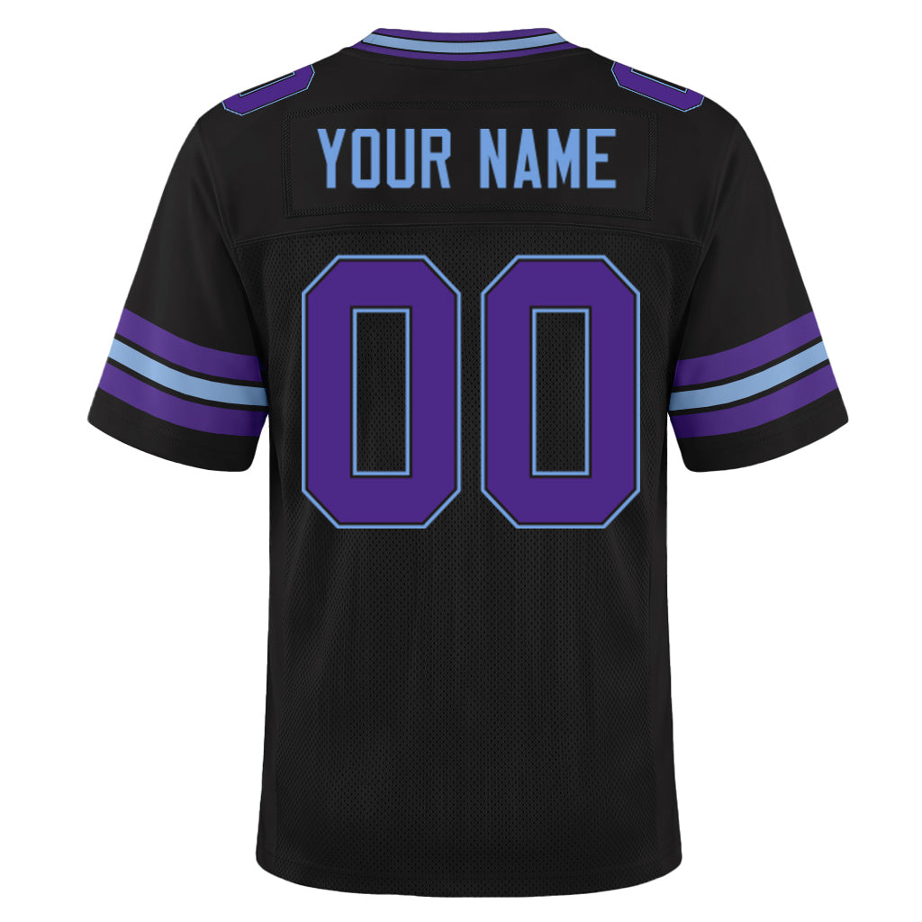 Custom Black Purple-Light Blue Mesh Football Jersey