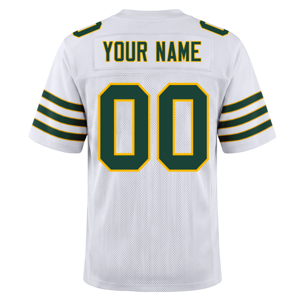 Custom White Green-Gold Custom Name Football Jerseys For Men & Women
