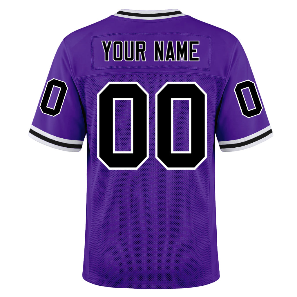 Custom Purple Black-White Mesh Football Jersey