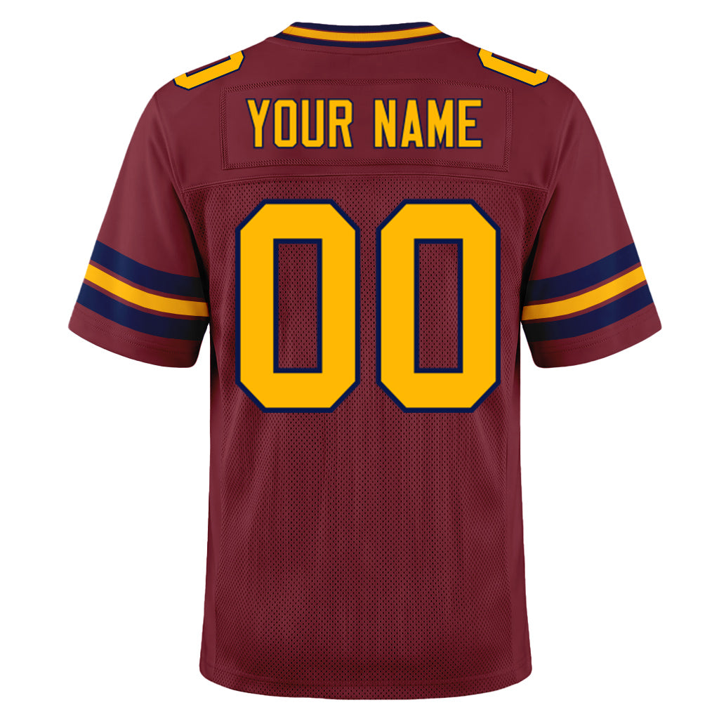Custom Burgundy Gold-Navy Mesh Football Jersey
