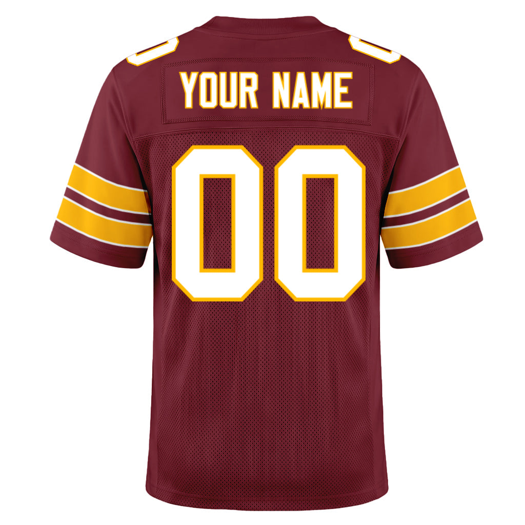 Custom Burgundy White-Gold Mesh Football Jersey