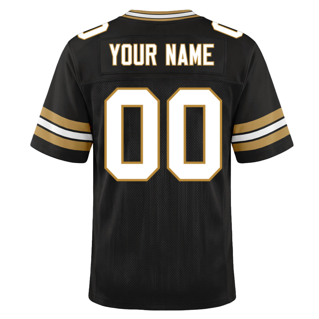 Custom Black White-Old Gold Mesh Football Jersey