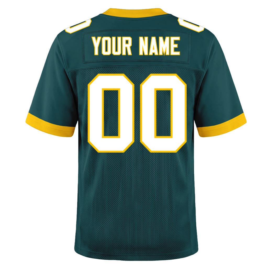 Custom Midnight Green White-Gold Mesh Football Jersey