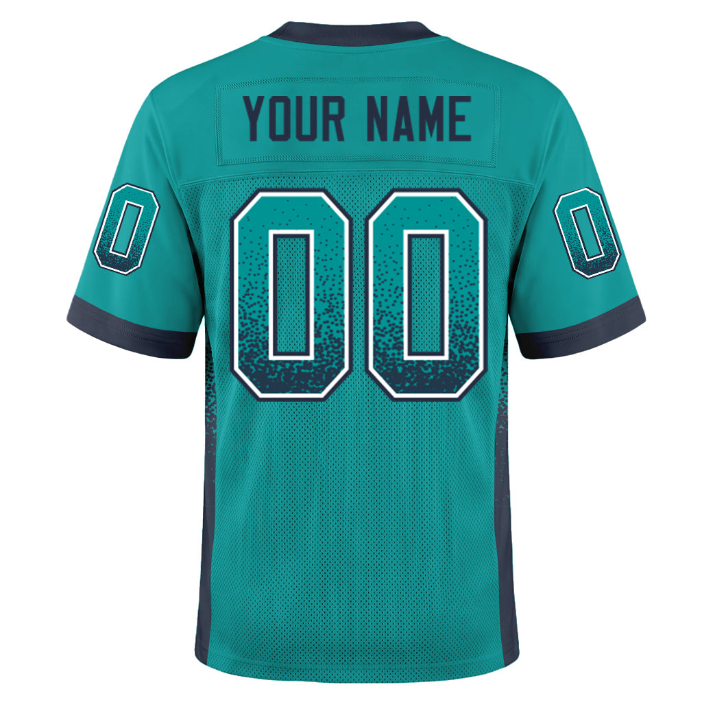 Custom Aqua Navy-White Mesh Drift Fashion Football Jersey