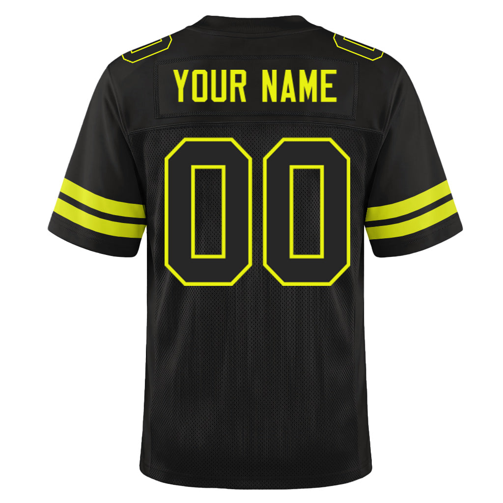 Custom Black Neon Yellow Mesh Football Jersey