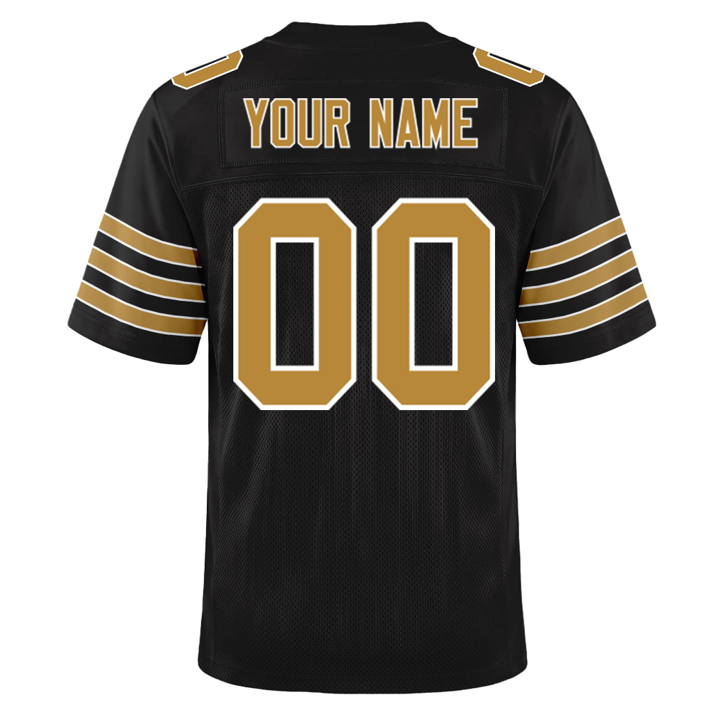 Custom Black Old Gold-White Mesh Football Jersey