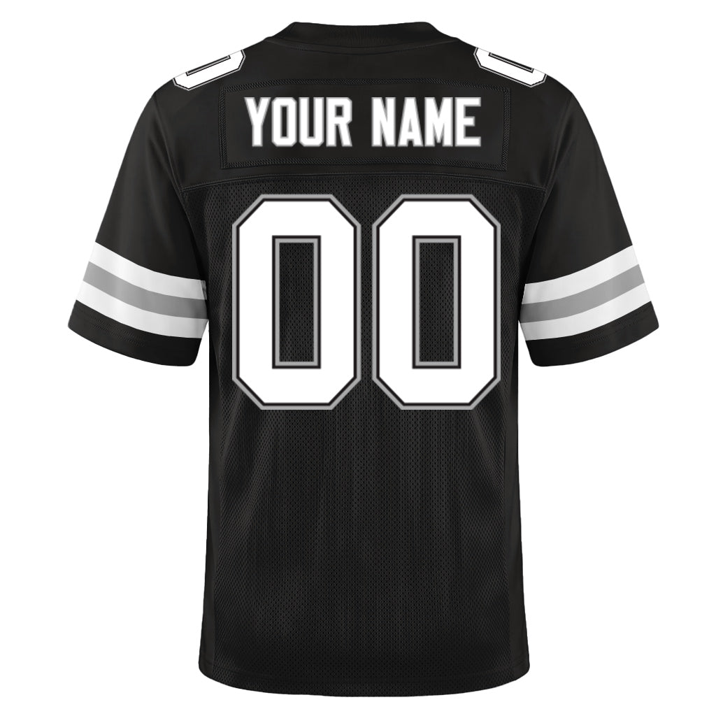 Custom Black White-Silver Mesh Football Jersey