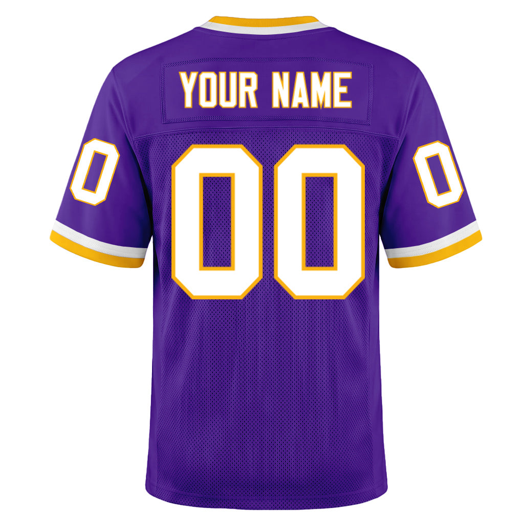 Custom Purple White-Gold Mesh Football Jersey