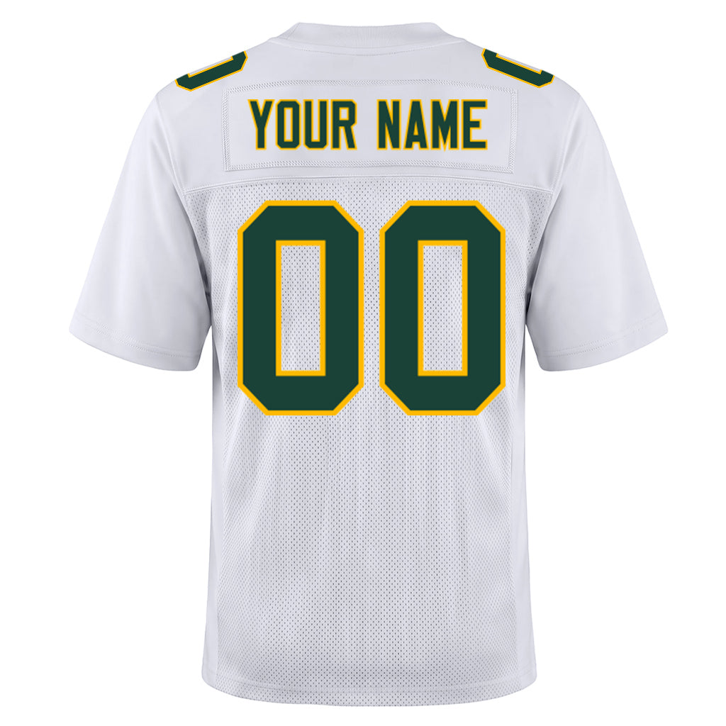 Custom White Green-Gold Mesh Football Jersey