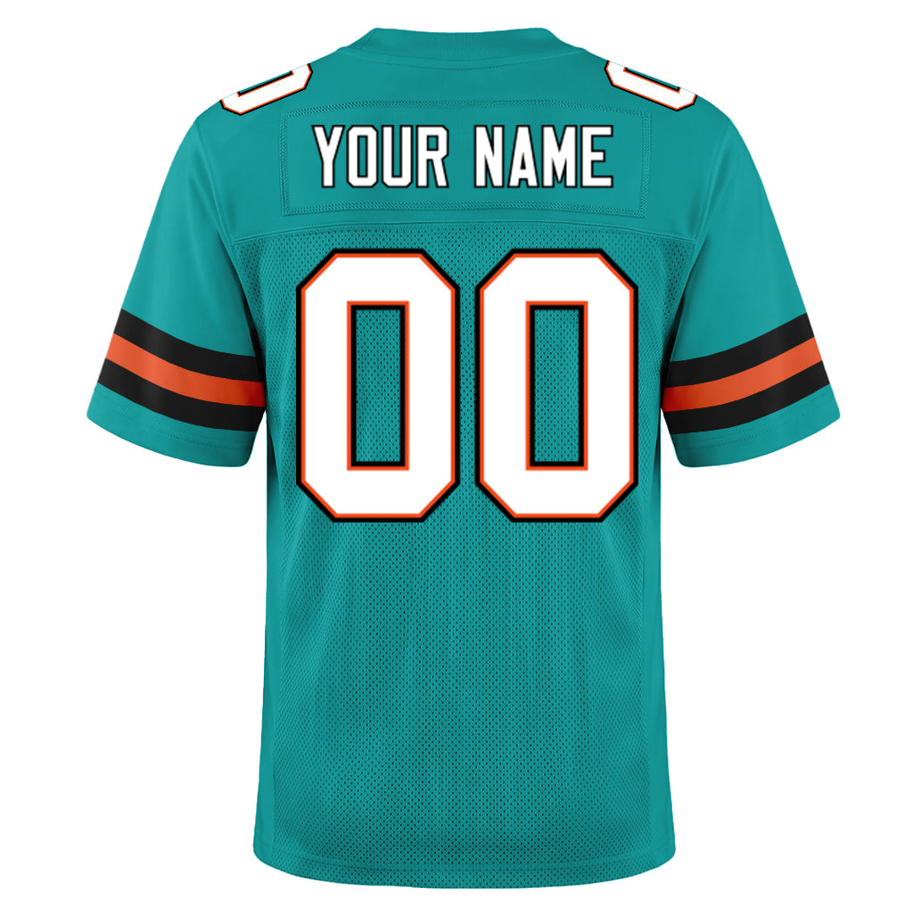 Custom Aqua White-Orange Mesh Football Jersey