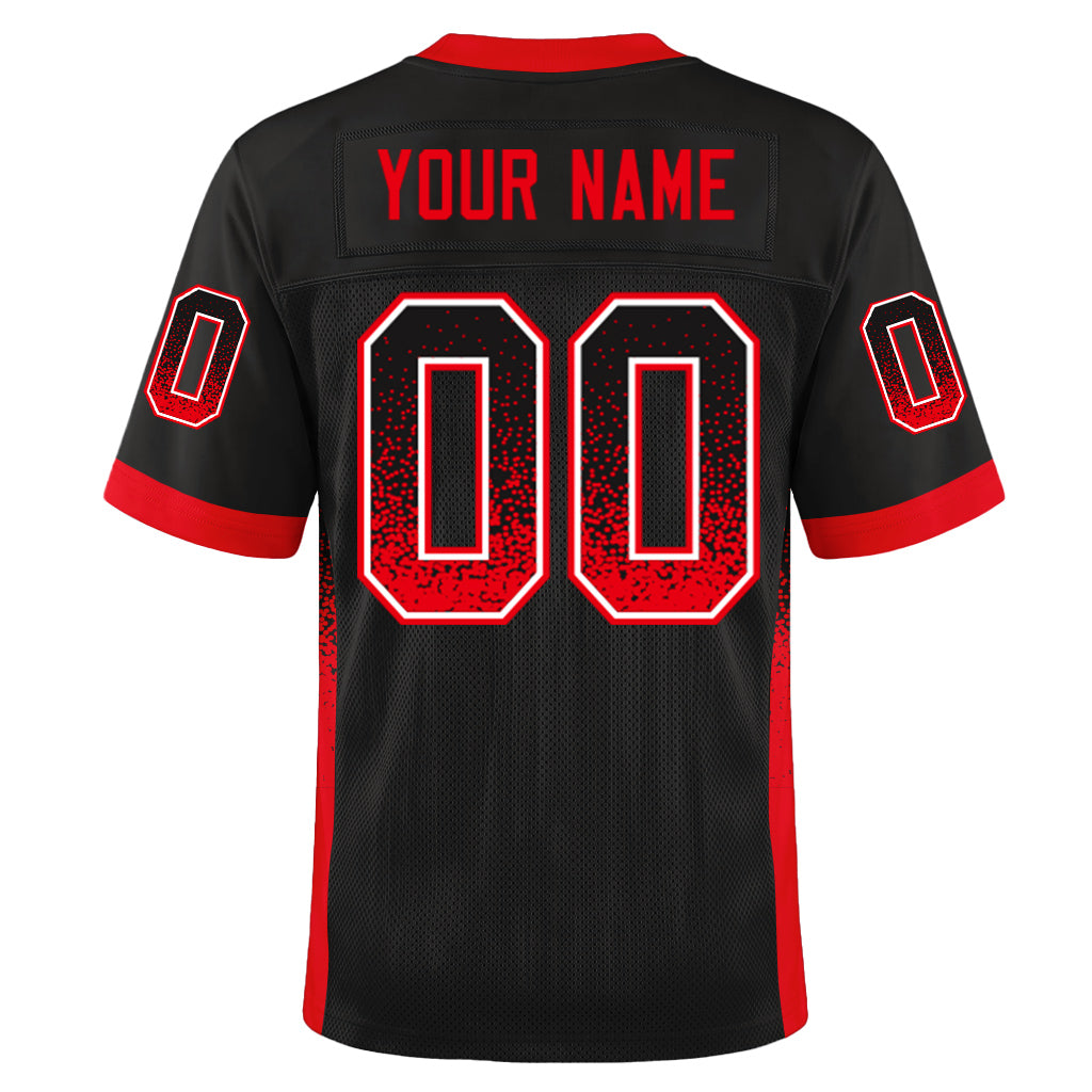 Custom Black Fire Red-White Mesh Drift Fashion Mesh Football Jersey