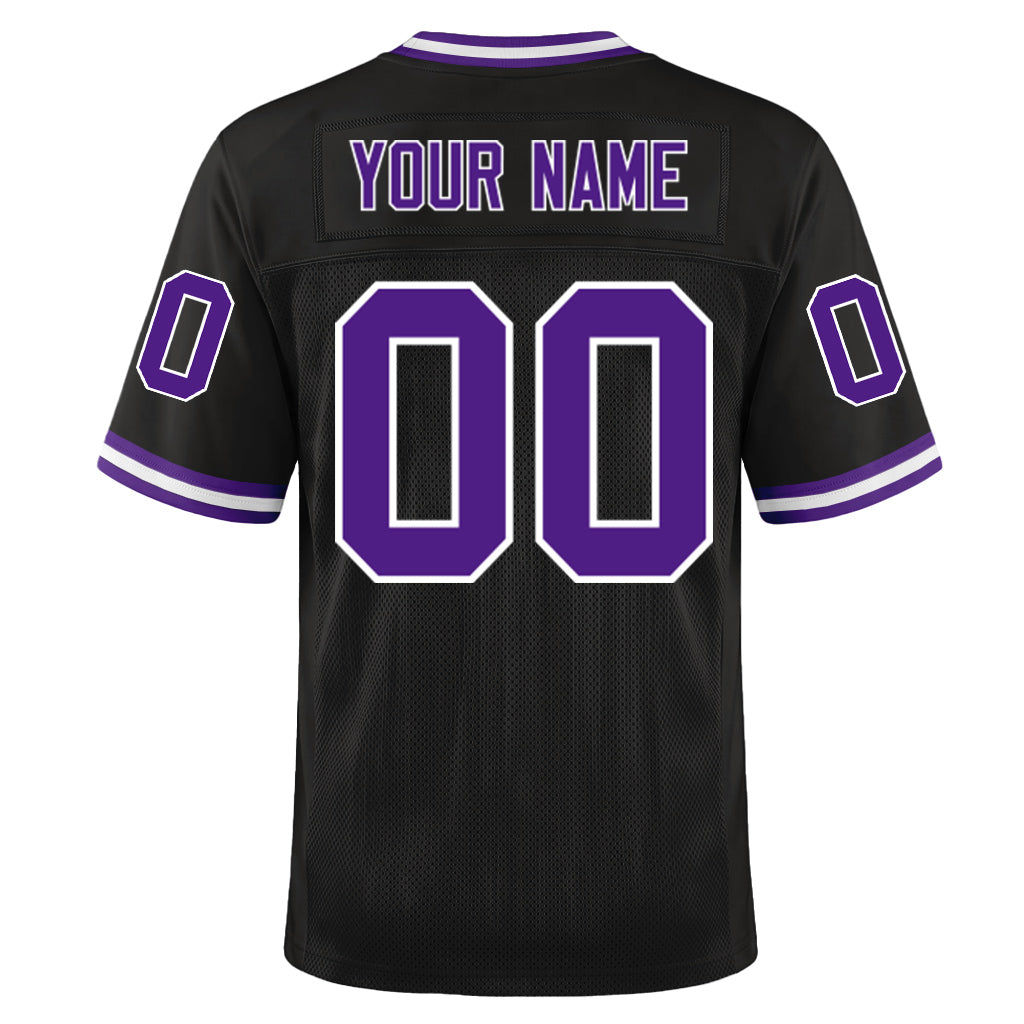 Custom Black Purple-White Mesh Throwback Mesh Football Jersey