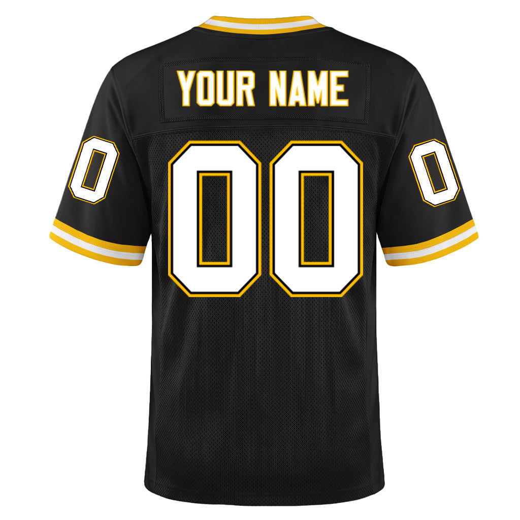 Custom Black White-Gold Mesh Throwback Mesh Football Jersey