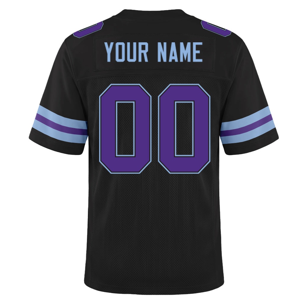Custom Black Purple-Light Blue Mesh Football Jersey