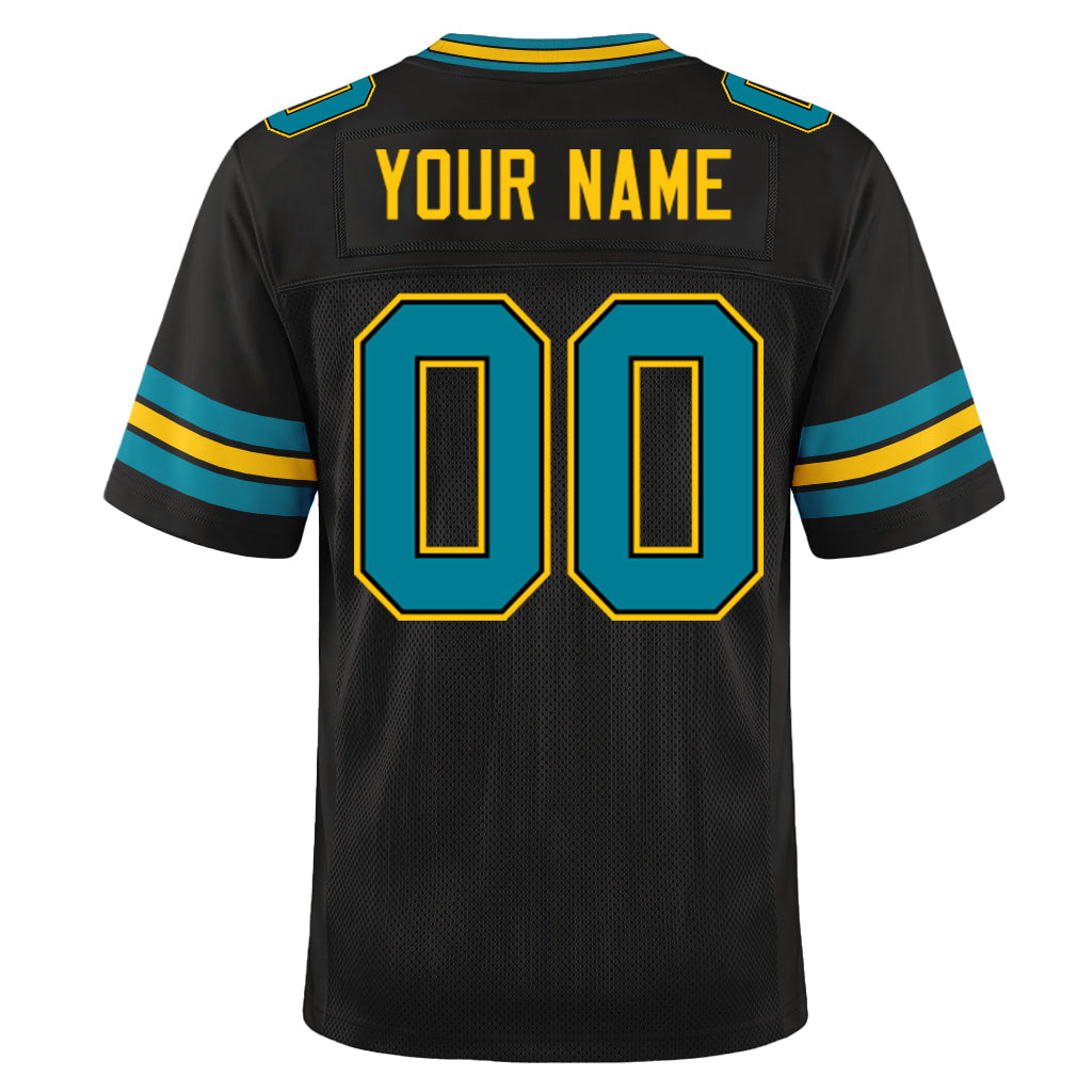 Custom Black Teal-Yellow Custom Name Mesh Football Jersey