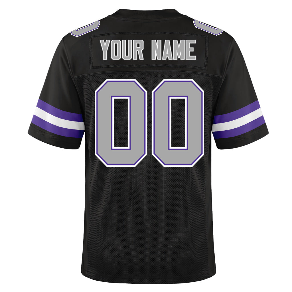 Custom Black Gray-Purple Mesh Football Jersey