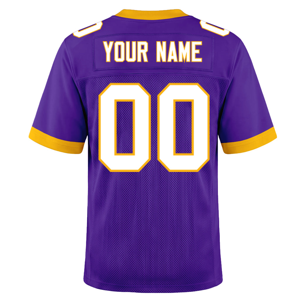 Custom Purple White-Gold Mesh Football Jersey