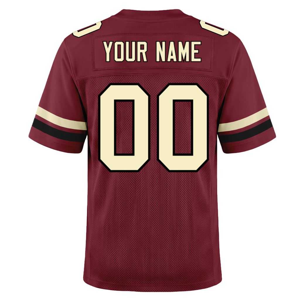 Custom Burgundy Cream-Black Mesh Football Jersey