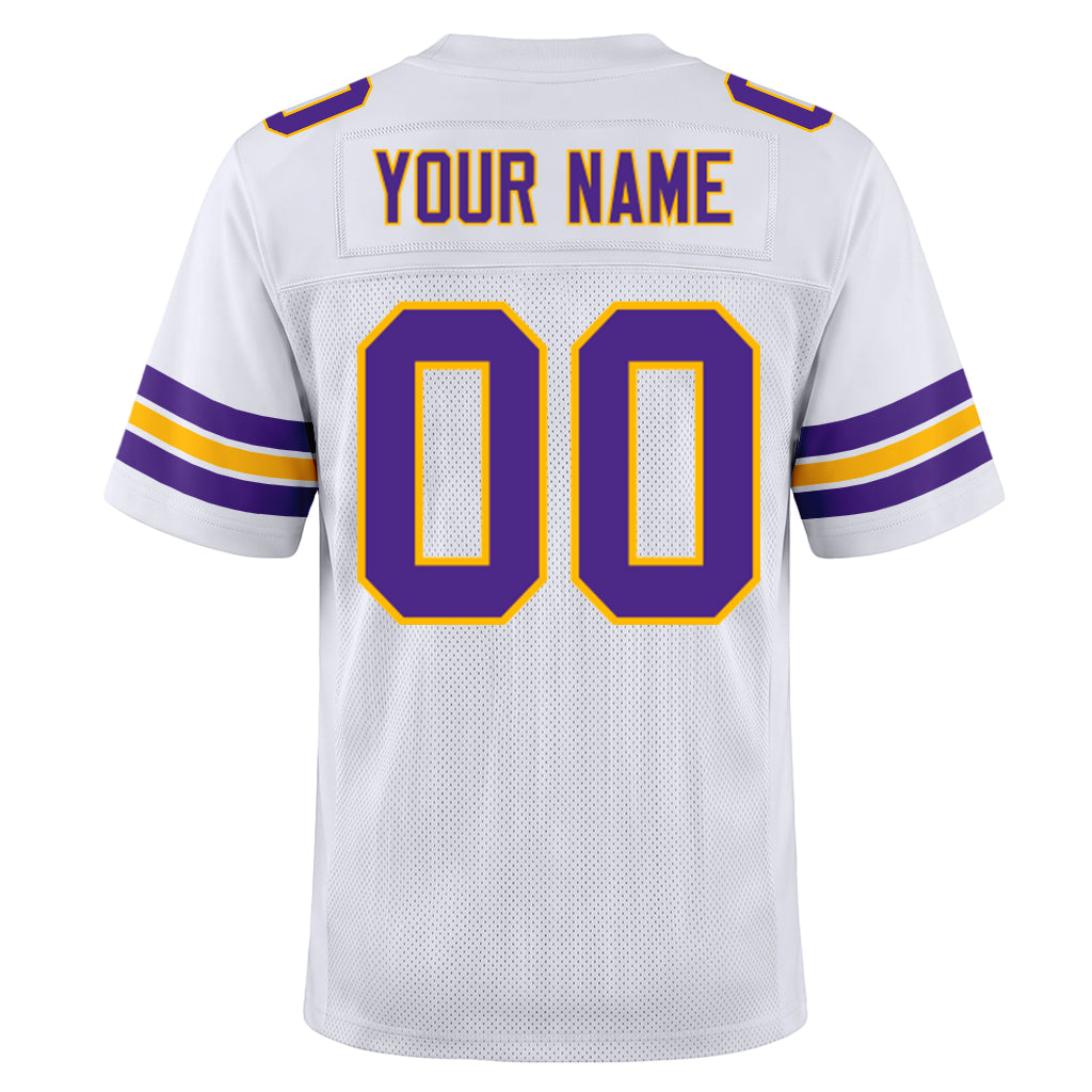 Custom White Purple-Gold Mesh Football Jersey