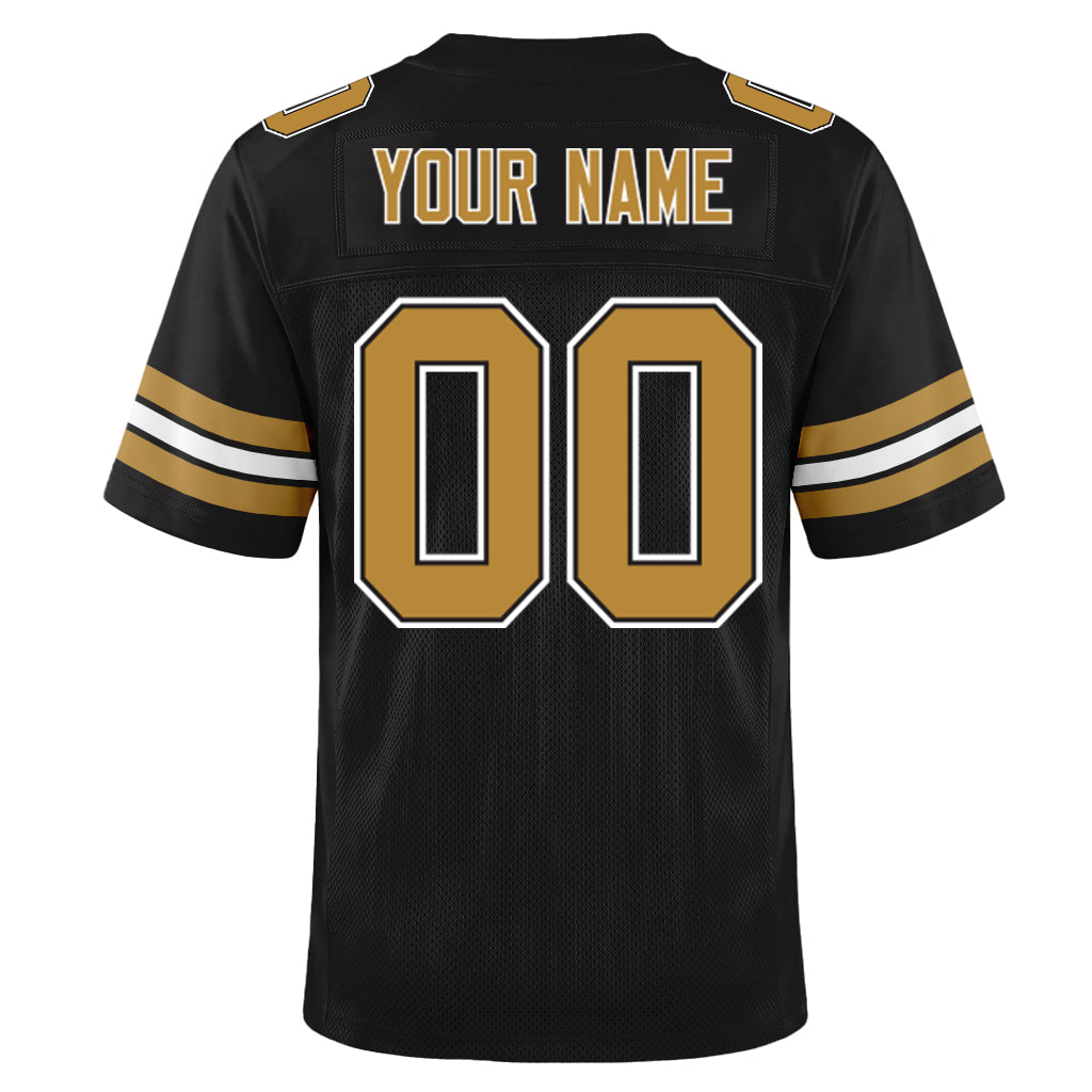 Custom Black Old Gold-White Mesh Football Jersey