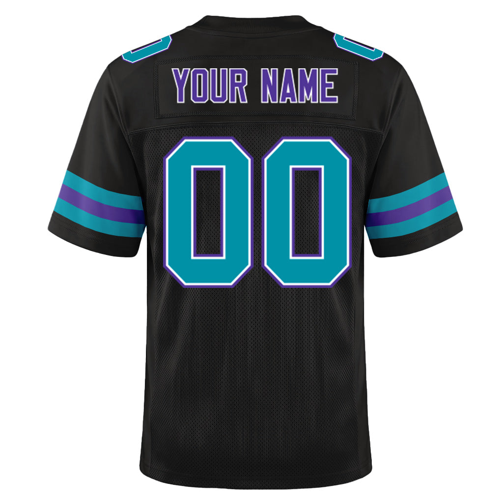 Custom Black Teal-Purple Mesh Football Jersey