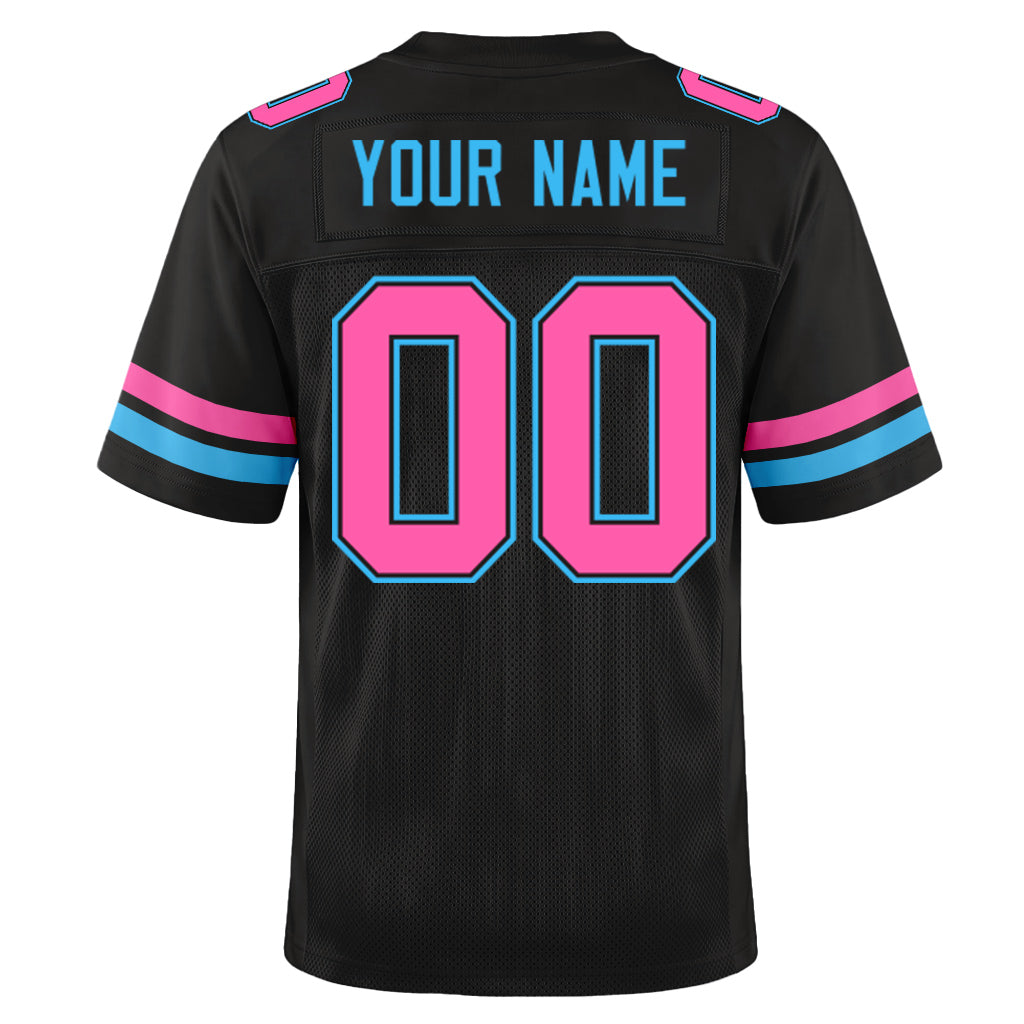 Custom Black Pink-Sky Blue Mesh Football Jersey