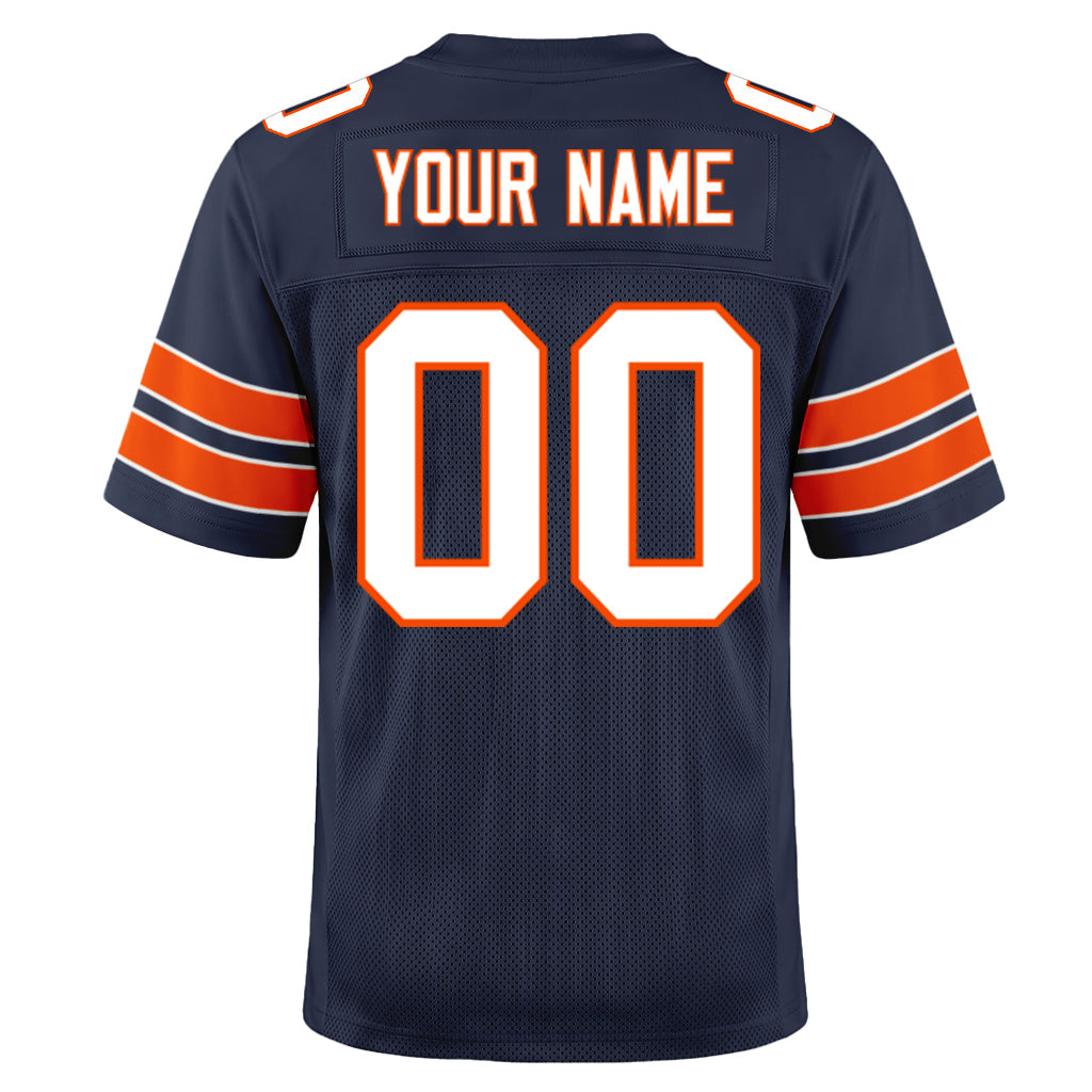 Custom Navy White-Orange Mesh Football Jersey