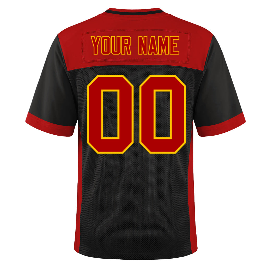 Custom Black Red-Yellow Mesh Football Jersey