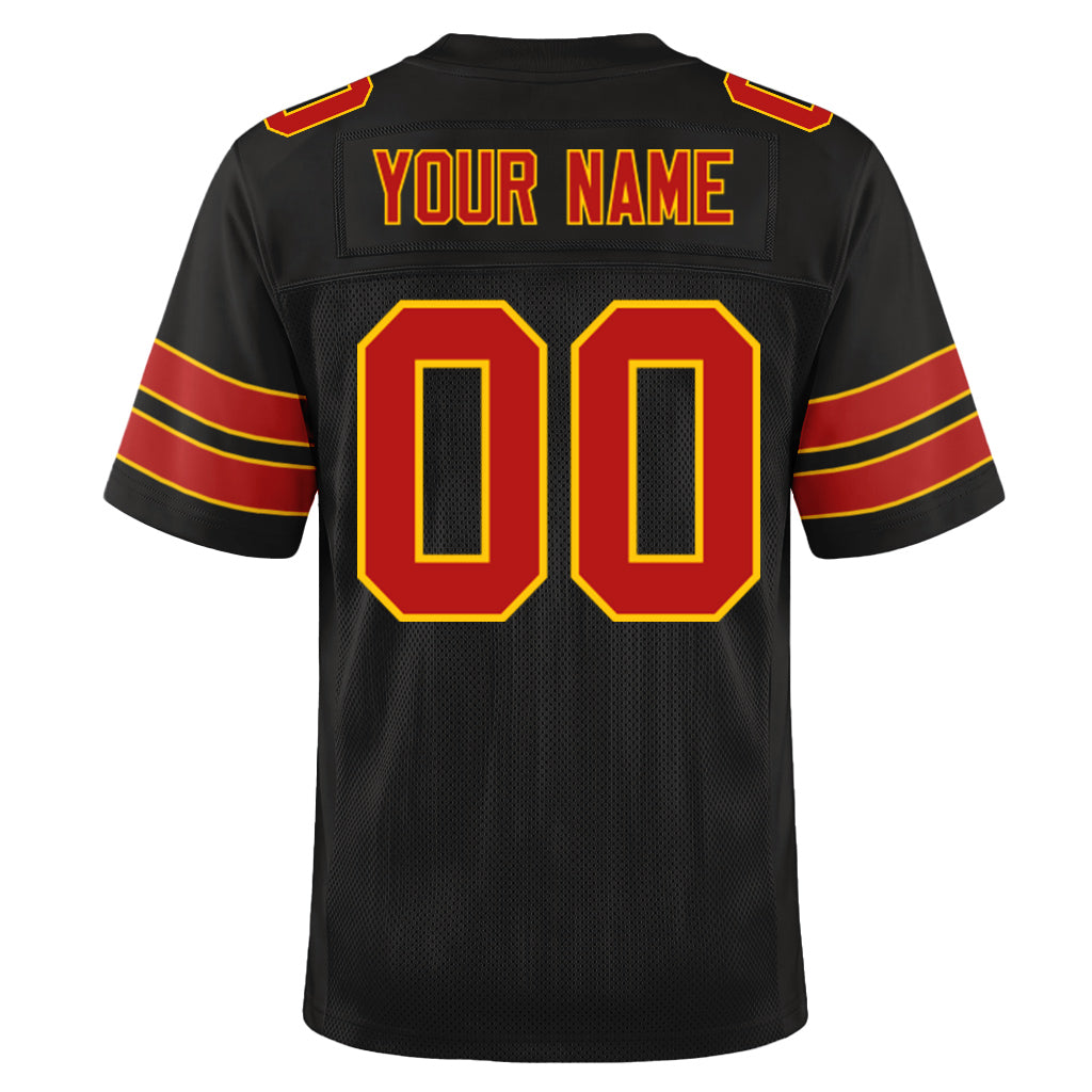 Custom Black Scarlet-Gold Custom Name Mesh Football Jersey