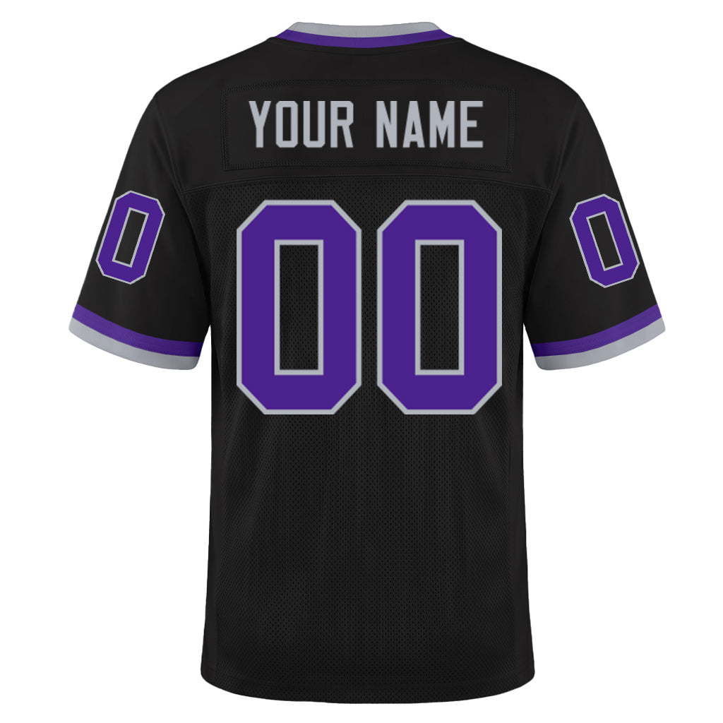 Custom Black Purple-Gray Mesh Football Jersey