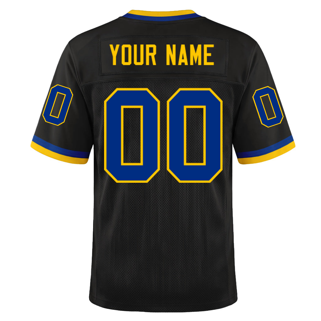 Custom Black Royal-Gold Mesh Throwback Mesh Football Jersey
