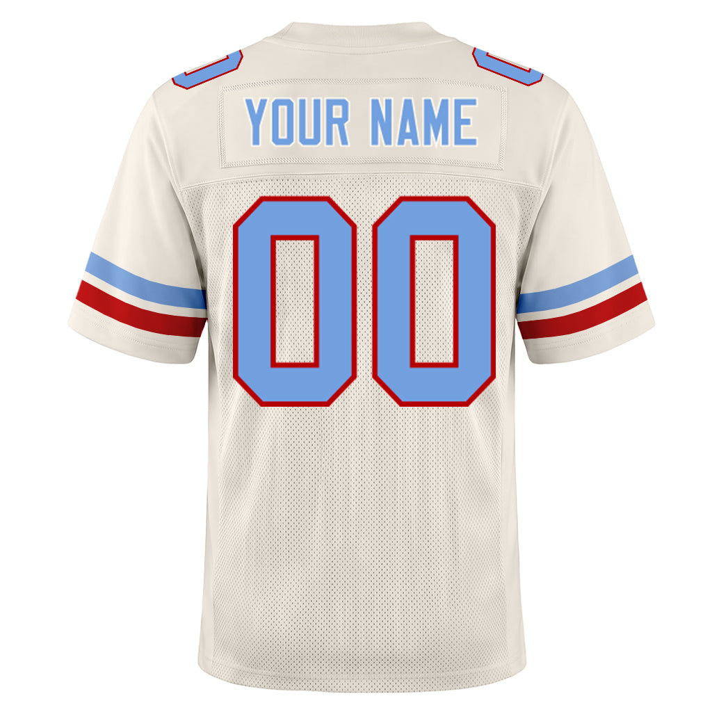 Custom Cream Light Blue-Red Mesh Football Jersey