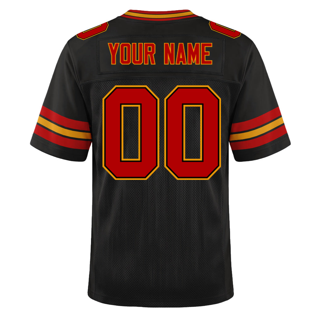 Custom Black Scarlet-Gold Custom Name Mesh Football Jersey