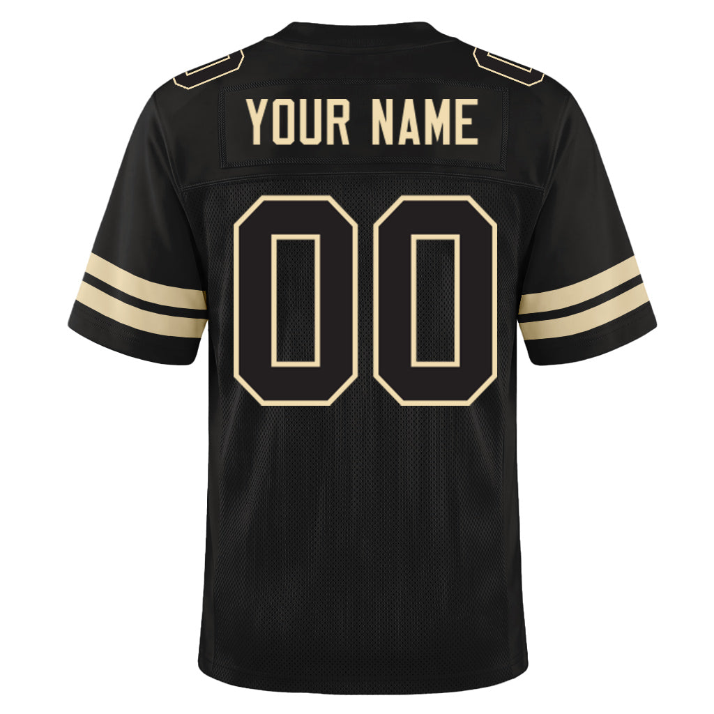 Custom Black Black-Cream Mesh Football Jersey