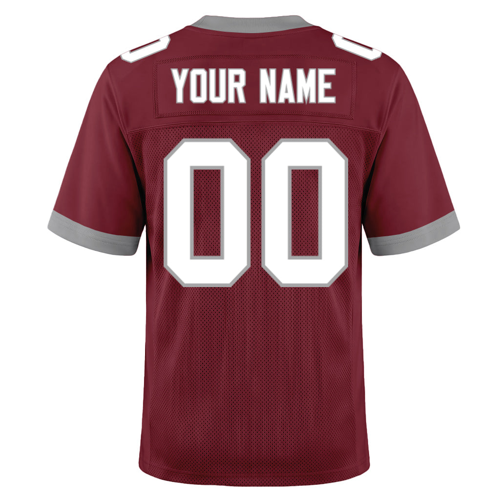 Custom Burgundy White-Gray Mesh Football Jersey