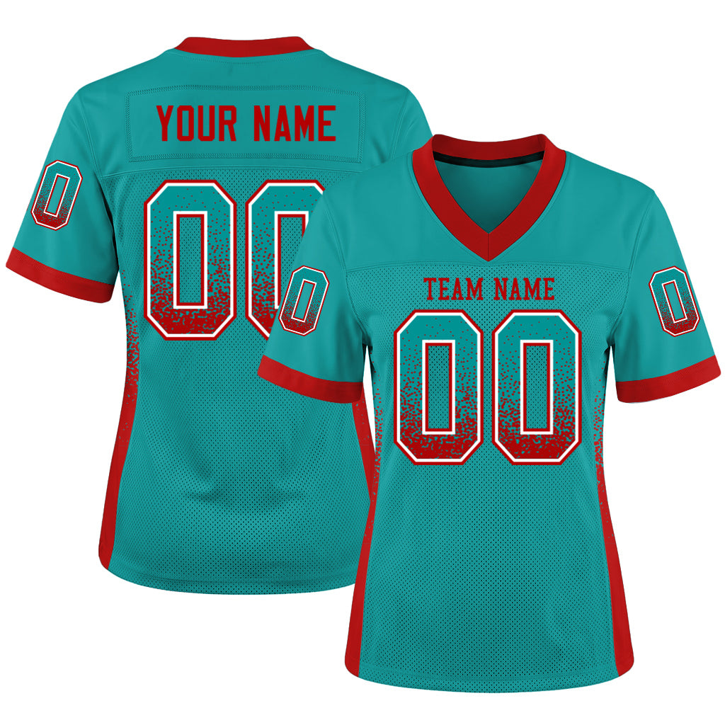 Custom Aqua Red-White Mesh Drift Fashion Football Jersey