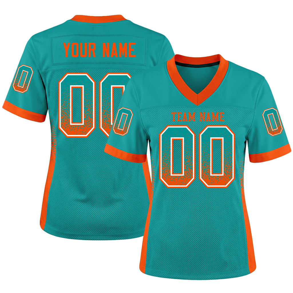 Custom Aqua Orange-White Drift Fashion Football Jersey