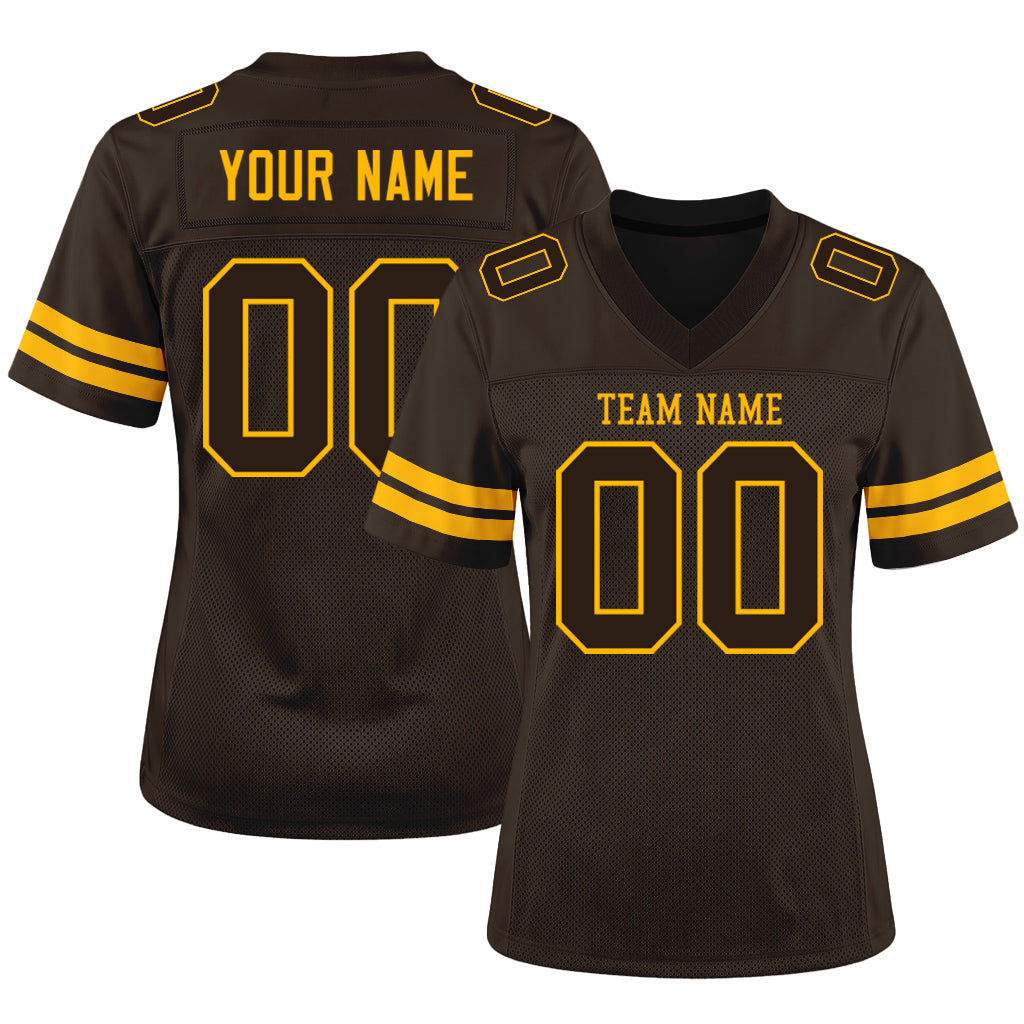 Custom Brown Brown-Gold Mesh Football Jersey