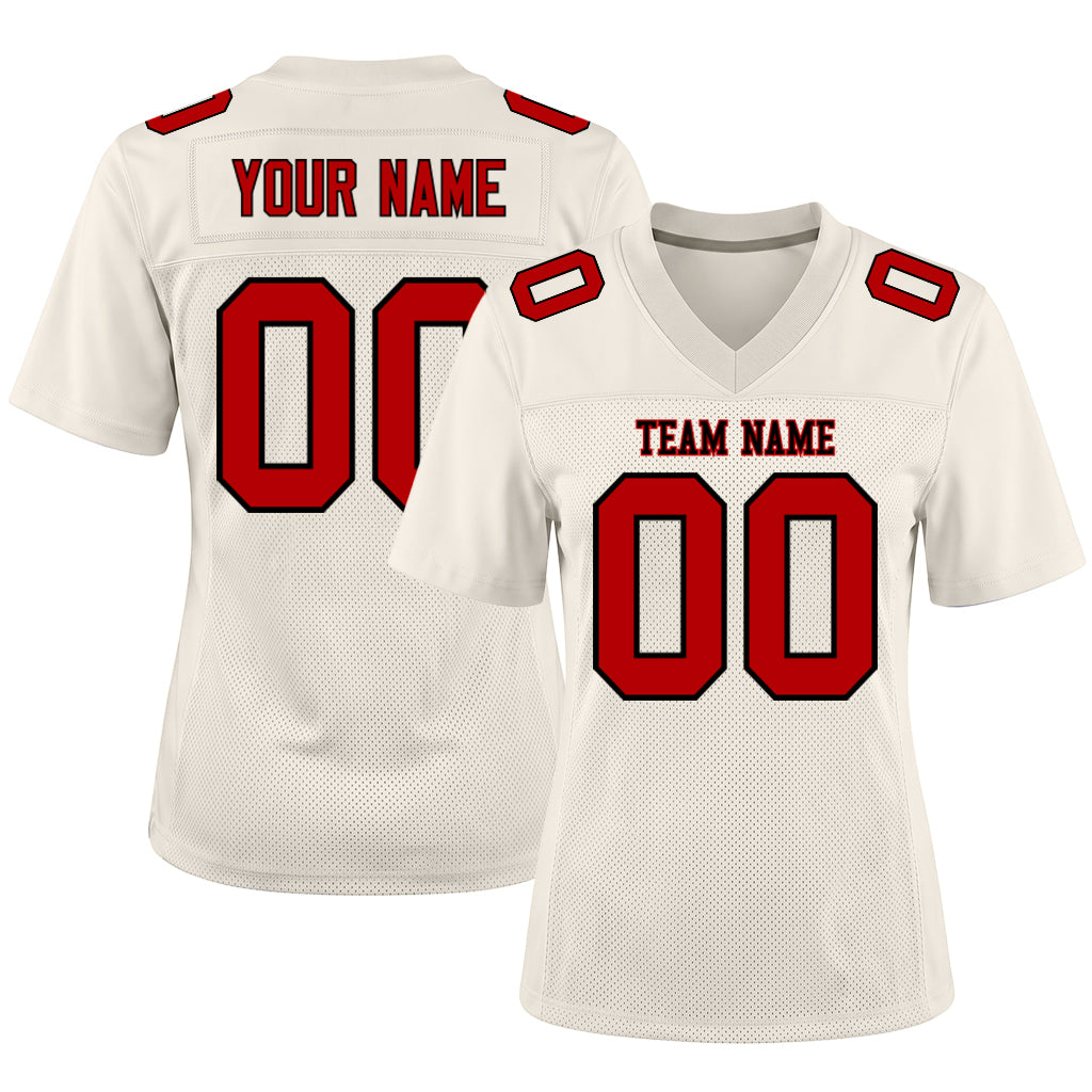 Custom Cream Red-Navy Mesh Football Jersey