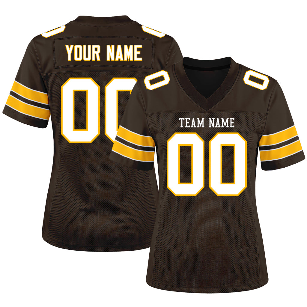 Custom Brown White-Gold Football Jersey